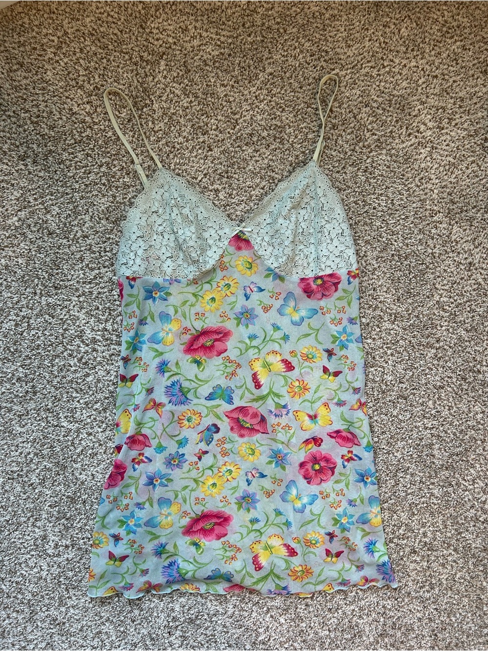 Floral Lace Trim Slip Dress - Light Blue